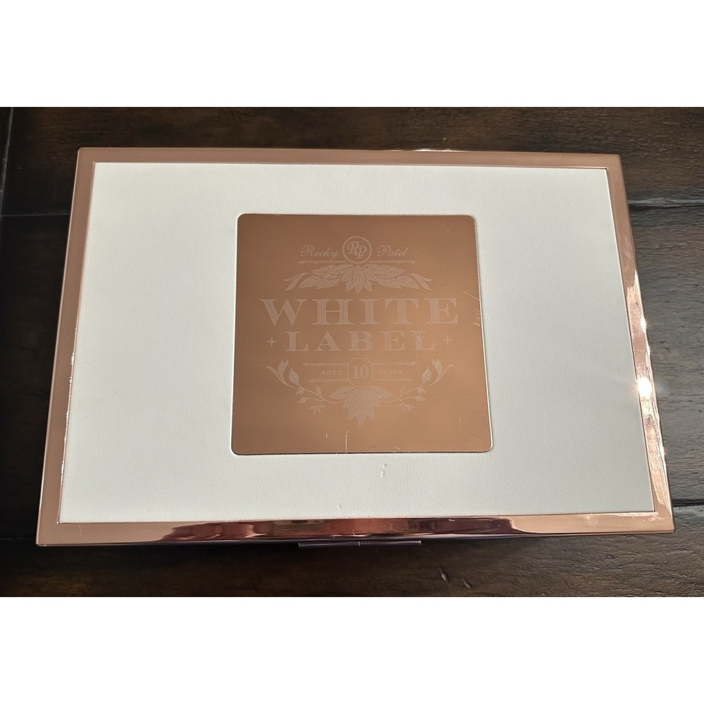 Rocky Patel White Label‎ Cigar Box - Leather with Rose Gold Hardware